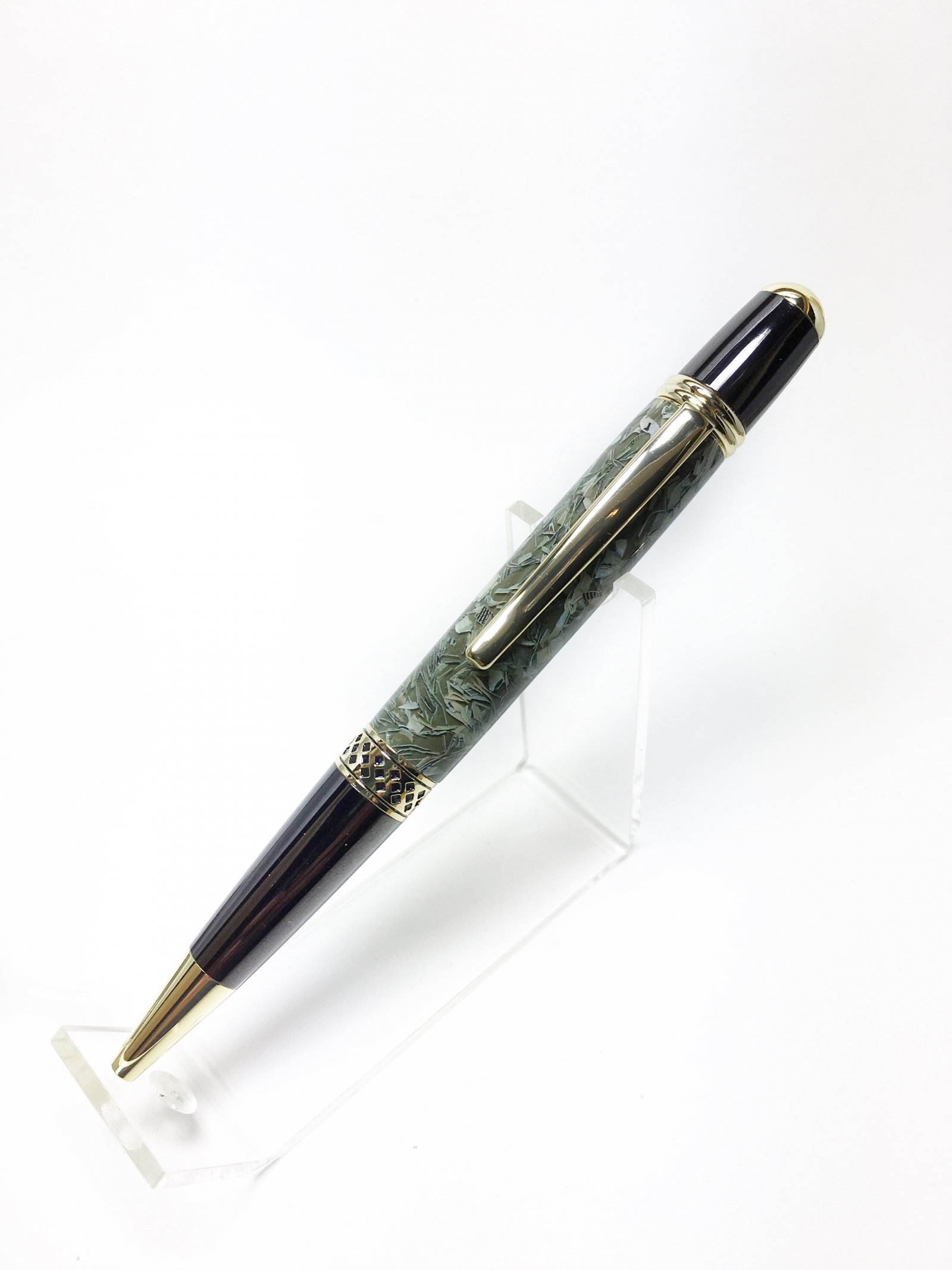 Shredded money gold and gunmetal pen